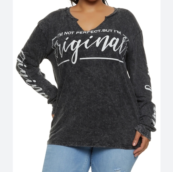 OnFire "I'm not perfect" Original Long Sleeve Cotton Graphic Logo Tee Black 2X - Picture 1 of 5